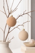 Set of 6 glass baubles, 8 cm diameter, velour finish, beige mix (062282), tube packaging.