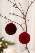 Set of 6 glass baubles, 8 cm diameter, mixed red velvet finish (062285), tube packaging