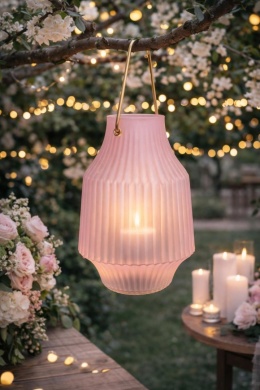 Lampka LED z rączką różowe szklo karbowane 2kolory(XX8113190)na baterie-20%