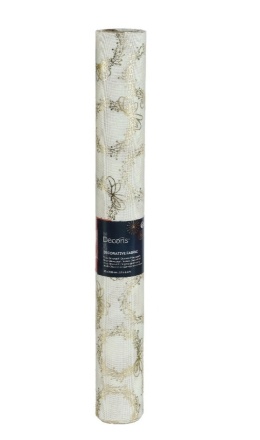 Materiał dekoracyjny ecru len złote wianki (463453) 35x200cm