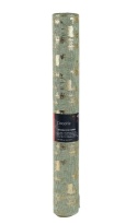 Materiał dekoracyjny len khaki złote renifery i choinki (463453) 35x200cm