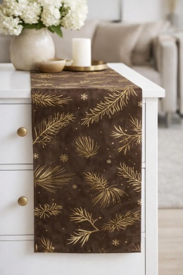 Velvet fabric dark brown with golden branches (008824) 28*150cm-30%