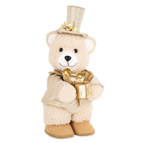 Pan Miś beżowy 26cm w złotym cylindrze (180515)