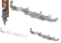 Paw z piór na klipsie szary 34cm z brokatem (010434,057299)