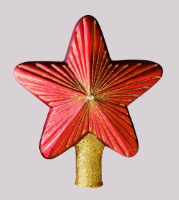 Red glitter decorated glass star for the top of the Christmas tree (SE)