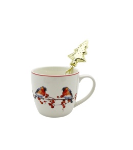 Kubek porcelana 460ml z metalowym zaparzaczem Christmas Birds ozdobne pudełko
