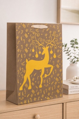 Large gift bag - gold reindeer (162923) H: 40x30x12 cm