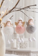Zawieszka aniołek 18cm pompon futerko ruchome nóżki 3kolory (DT-201-0082) -40%