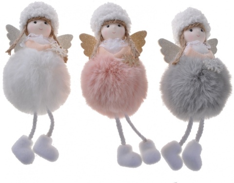 Zawieszka aniołek 18cm pompon futerko ruchome nóżki 3kolory (DT-201-0082) -40%