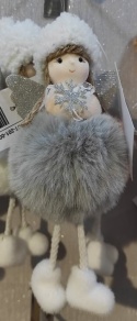 Zawieszka aniołek 18cm pompon futerko ruchome nóżki 3kolory (DT-201-0082) -40%