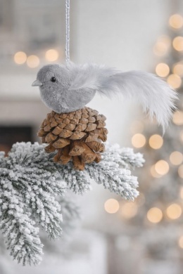 Gray bird pendant on a pine cone 8*12cm (19A-1889-8)-20%