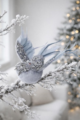 Bird pendant, gray velvet with sequins (018117) -20%