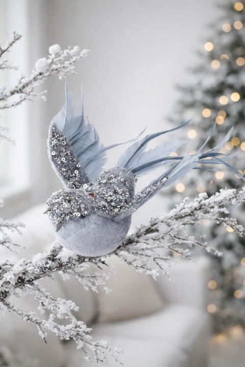 Bird pendant, gray velvet with sequins (018117) -20%