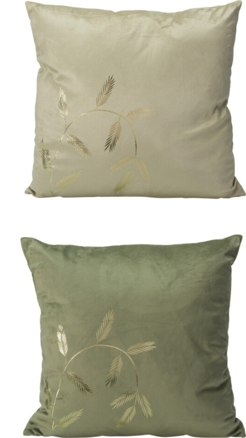 Poduszka 45x45cm welur khaki złote gałązki (522029)