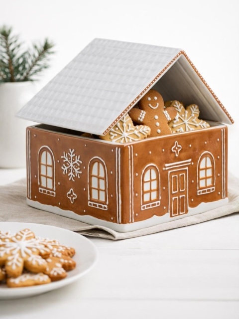 Pojemnik ceramiczny domek 20,5cm biały dach, otwierany (8284)