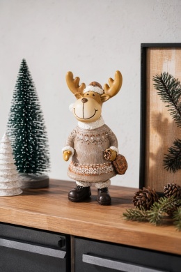 Ceramic reindeer with a sack, champagne-colored (181061)