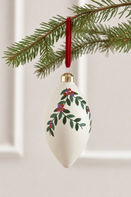 Matte white glass icicle ornament with a sprig(071509)