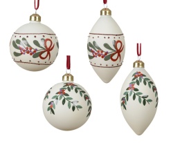 Matte white glass icicle with a sprig and a bow (071509)