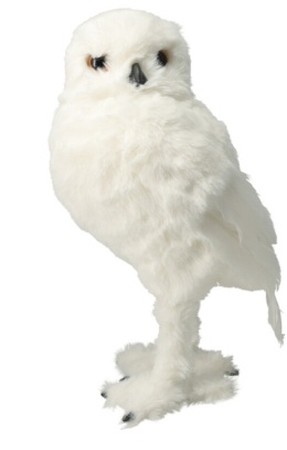 Sowa stojąca 24cm biała z piór mała prawa (510888)