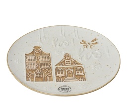 Talerz ceramiczny duży kamieniczki beżowo brązowy (463363)