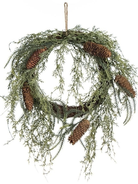 Wianek zielony 45cm PE "tuja" z długimi szyszkami (OZB07250)