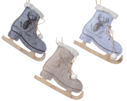 Felt ice skate pendant with fur and gold application, 3 colors (740677)-20%