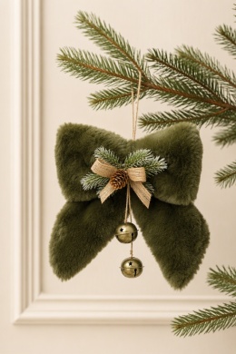 Bottle green faux-fur bow (512149) with a decorative spray and bells