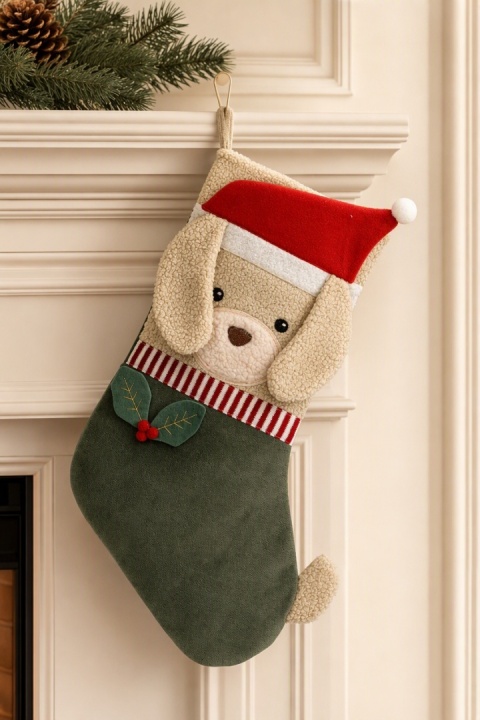 Christmas stocking with a beige dog (513930)