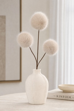 70 cm spray with 3 ecru pom-poms (531377)