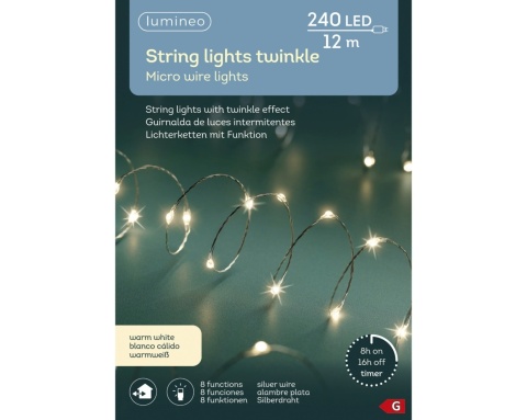 Lampki na druciku 240LED 12m ciepłe 8 funkcji transformator wew/zew (497076)