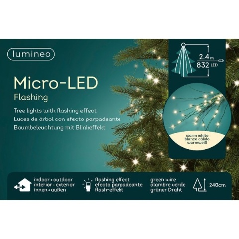832-LED string lights on green wire, 240 cm cluster, warm white with flash effect (496145)