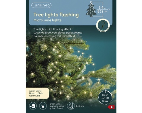 832-LED string lights on green wire, 240 cm cluster, warm white with flash effect (496145)