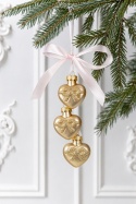 Hanging decoration: 3 small glass hearts, matte gold (123816)