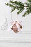 Glass ornament, matte pink spinning-top shape with stripes and stones (071703)