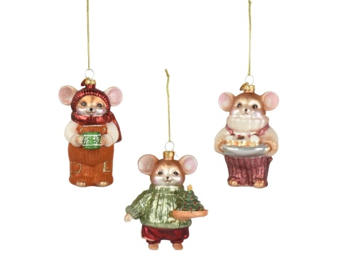 Glass ornament: Mouse with a mug (124043)