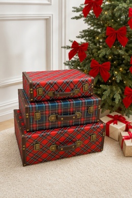 Set of 3 suitcases, festive plaid (761124)