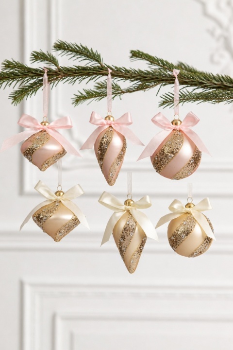 Bombka szklana bączek róż mat pasy z kamieniami (071703)