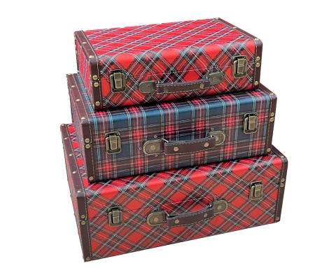 Kpl. 3 walizki świąteczna krata (761124)