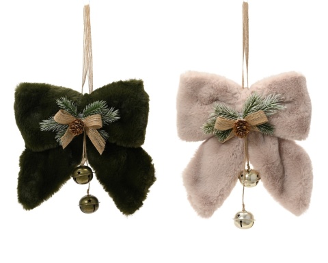 Beige faux-fur bow (512149) with decorative spray and bells