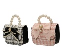 "Coco Elegance" handbag-shaped hanging decoration - black and white check pattern with pearls (202160)