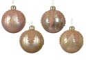 8cm glass bauble, matte pink, rose-gold glitter branches (071495)