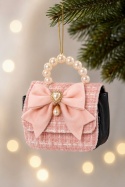 "Coco Elegance" handbag charm - pink and white check with pearls (202160)