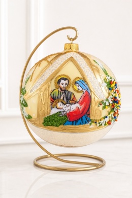 150mm ecru glass bauble with the Holy Family (single piece)