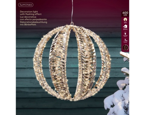 Gold metallic-finish sphere, 40 cm, 600 LEDs (490404)