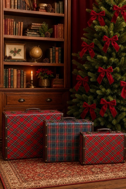 Set of 3 suitcases, festive plaid (761124)