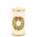 Ecru pillar candle 70x140 with wreath (163488)