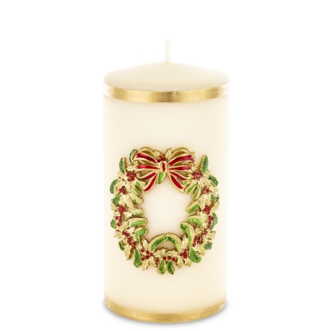 Ecru pillar candle 70x140 with wreath (163488)