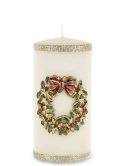 Ecru pillar candle 70x140 with wreath (163488)