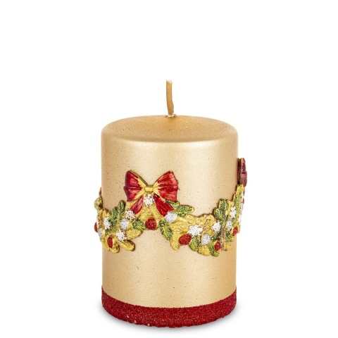 Small satin gold pillar candle 70x100 with garland (182570)