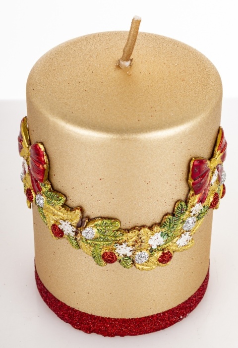 Small satin gold pillar candle 70x100 with garland (182570)